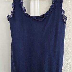 Essentials Navy Lace Trim Tank Top